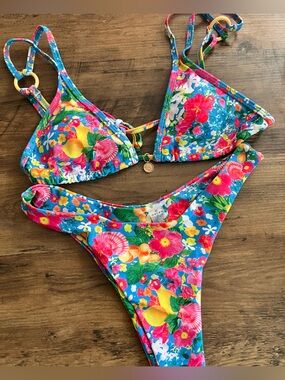 Multicolor Floral Triangle Bikini Set